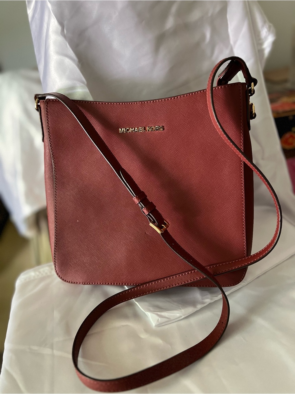 MICHAEL Michael Kors Burgundy Crossbody with Gold Hardware